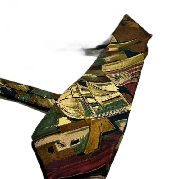 Oscar de la Renta neckwear abstract black red 100% silk tie necktie made in USA - Picture 5 of 10